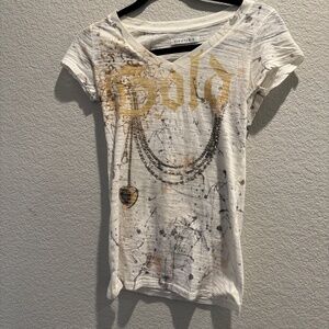 Kowboys and Co. Embellished Rhinestone Cap-Sleeve V-Neck T-Shirt